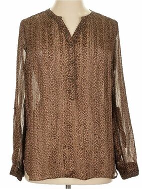 Roz & Ali Brown Sheer Floral-Print Long-Sleeve Blouse